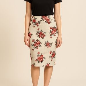 Floral Print Skirt - Red and Cream